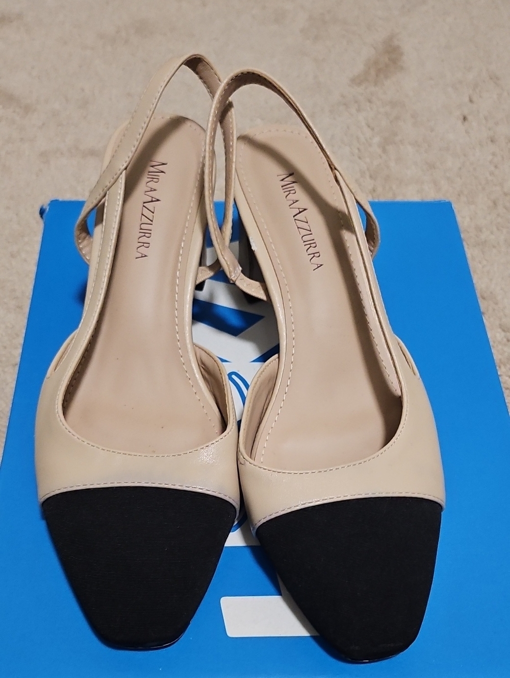 Beige and Black Slingback Flats Cc Style 6.5 Womens